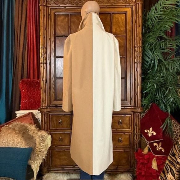 Steve Madden Camel Ivory Colorblock Two Button Maxi Coat - Picture 4 of 13